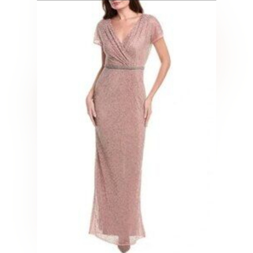 MacDuggal Light Pink Rose dress Lattice Beaded gown Wedding Gala  Short Sleeve 4